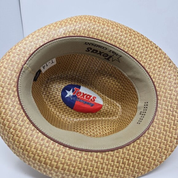 Texas Hat Company Straw Fedora Small Natural Tan Woven Design Made In Mexico - Picture 5 of 9
